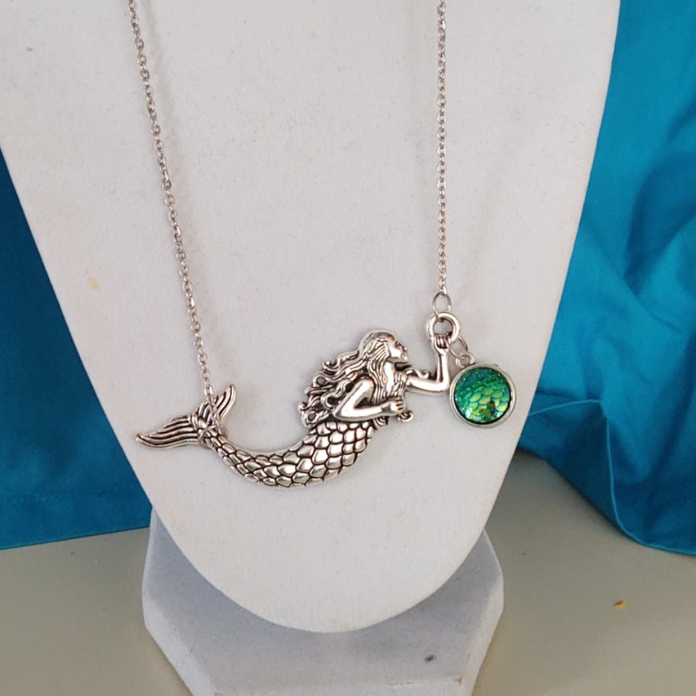 Mermaid necklace with green crystal dangle